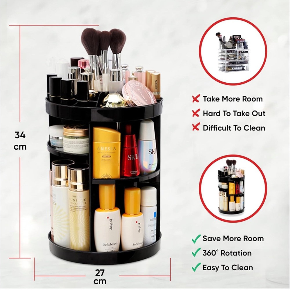 360° Rotating Makeup Organizer - Black